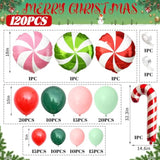 Christmas Balloon Garland Arch Kit, 120 Pcs Red Green Pink Balloon Arch Kit With Xmas Candy Cane Elk Candy Foil Balloons Perfect For Xmas Christmas Holiday New Year Birthday Party Supply Decorations