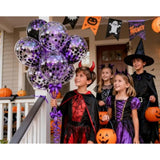 50PCS Purple Black Confetti Balloon Set 12" Latex Balloons for Halloween Party Decorations