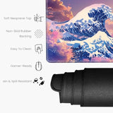 Gaming Mouse Pad With Wrist Support Japanese Sea Wave Desk Mat Large Mousepad And Keyborad Wrist Rest 31.5" X 15.75" Computer Mat Xxl Mouse Mat For Office Work