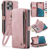 Compatible With Iphone 12/Pro Case Wallet With Rfid Blocking Card Holder For Women Men, Pu Leather Magnetic Snap Flip Zipper Strap Wallet Phone Case Fit For Iphone 12 & 12 Pro 6.1, Rose Pink