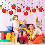 , 52 Pcs Back To School Apple Pencil Hanging Swirls Decorations, No Diy, First Day Of School Decorations For Apple Swirls, Back To School Classroom Decorations, Back To School Party Supplies