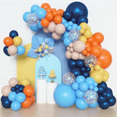 153Pcs Blue Orange Balloon Garland Arch Kit, Different Sizes 18 12 10 5 Inch Navy Blue Yellow Latex Pearlescent Confetti Balloons For Girl Boys Blue Birthday Party Baby Shower Decorations
