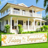 Gold Engagement Party Decorations White Gold Happy Engagement Yard Banner Just Engaged Banner Backdrop Happy Engaged Decorations For Outdoor Garden Lawn