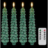 Christmas Tree Candles Battery Operated With Remote Timer, 4 Pcs Christmas Tree Flameless Taper Candles With 3D Flickering Flame, Green Led Tree Candlesticks For Christmas Home Winter Decor
