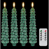 Christmas Tree Candles Battery Operated With Remote Timer, 4 Pcs Christmas Tree Flameless Taper Candles With 3D Flickering Flame, Green Led Tree Candlesticks For Christmas Home Winter Decor