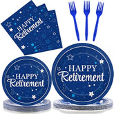 96Pcs Retirement Party Supplies – Blue Happy Retirement Plates & Napkins Set for 24 Guests