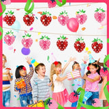 24 Pcs Strawberry Party Decorations Strawberry Honeycomb Balls Birthday Favors Berry First Theme Table Centerpieces Tissue Paper Honeycomb Tabletop Hanging Decor Party Supplies(Red, Pink)