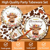 140 Pcs Highland Cow Birthday Party Supplies Holy Cow Highland Themed Baby Shower Birthday Party Decorations Disposable Tableware Set Plates Napkins Cups Serves 20