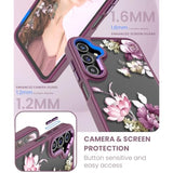 For Samsung Galaxy A25 5G Case+Tempered Glass Screen Protector,Military Grade Protective Slim Soft Tpu & Hard Pc,Girls Women Crystal Clear Flower Pattern Case Cover For A25 5G-Purple