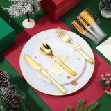 210 Pcs Christmas Plastic Dinnerware Sets Merry Christmas Party Supplies Disposable Plates Cups Napkins Forks Knives Spoons Sets(White, Gold)