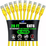 Maximm Cat 6 Ethernet Cable 20 Ft, (10-Pack) Cat6 Cable, LAN Cable, Internet C