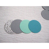 Confetti 100 Pieces Paper Scalloped Circles Silver Grey Blue Baby Shower Gender Reveal Ocean Under The Sea Birthday Wedding Party Decor