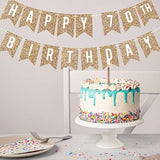 Pre-Strung Happy 70Th Birthday Banner - No Diy - Gold Glitter 70Th Birthday Party Banner For Men & Women - Pre-Strung Garland On 6 Ft Strands - Gold Bday Party Decorations & Decor - No Diy