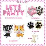 Dog Birthday Party Decor "Let's Paw-ty" Banner, Paw Print Balloons & Cake Toppers