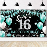 Sweet 16 Party Decorations Turquoise Fabric Banner, Yard Sign & Photo Booth Props