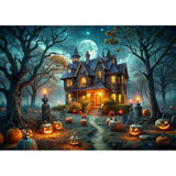 Halloween Haunted House Backdrop 7x5ft Spooky Pumpkin Path Photo Booth Decor