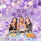 Lavender & Pink Birthday Decor Set Balloons, Banner, Curtain & Cake Topper