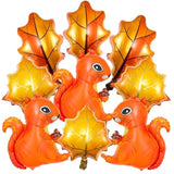 Thanksgiving Foil Balloon Set: Squirrel and Maple Leaf Autumn Decor (9pcs)