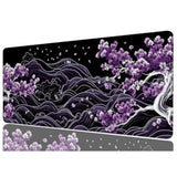Purple Cherry Blossoms Gaming Mouse Pad, Black And White Japanese Wave Mouse Pad Large Mousepad Extended Laptop Keyboard Mat Gaming Mouse Pad, Office Computer Keyboard Laptop Home, 31.5”X11.8”