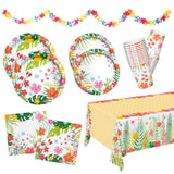 Tropical Luau Party Supplies Kit For 25 - Aloha Hawaiian Party Decorations With Disposable Paper Plates, Napkins, Cups, Tablecloth, And Banner | Bbqs & Summer Party