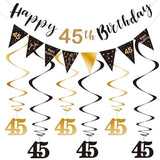 45Th Birthday Decoration Kit Happy 45Th Banner Swirls Streamers Black Gold