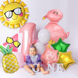 Hawaiian 1st Birthday Set – 8pcs Flamingo Foil Balloons for Tropical Party Decor