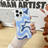Compatible With Iphone 14 / Iphone 13 Phone Case, Cute Art Wavy Painted For Women Girls, Soft Tpu Edge Pc Back Protective Shockproof Phone Case-Blue (Iphone 14 / Iphone 13)