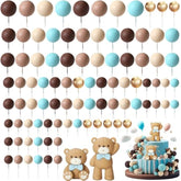 101 Pcs Bear Ball Cake Toppers Blue Brown Gold Khaki Mini Balloons Foam Balls Cake Toppers For Bear Birthday Baby Shower Wedding Decoration