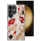 Bling Case For Samsung Galaxy S24 Ultra,Luxury Designer Phone Case With Glitter Sparkle Diamond Crystal Rhinestone Lips Lipstick Pearl Flowers High Heels?Soft Bumper Cover For Women Girl