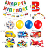 Transportation Birthday Decorations for Boys – Vehicle Banner, Foil Balloons & Cake Topper Set