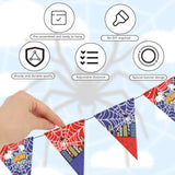 3Pcs Spider Theme Birthday Banner, Pre-Strung Spider Web Pennant Triangle Flags Anime Cartoon Hanging Garland Bunting Decorations For Boys Kids Baby Shower Birthday Party Backdrop Supplies