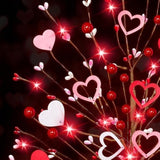 2 Pack Valentine'S Day Tree Tabletop Decorations - 16 Inch Battery Operated With 14 Red Pink Hearts And 32 Red Berries For Home, Table, Bedroom, Indoor Party, Wedding Decor