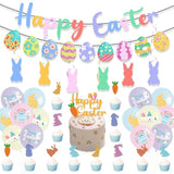 Easter Party Decorations, Happy Easter Banner Set Egg Bunny Hanging Swirl Cake Toppers Easter Party Supplies