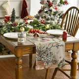 Xmas Trees Holly Pine Cone Christmas Table Runner, Seasonal Winter Wood Kitchen Dining Table Decoration For Home Party Decor 13X72 Inch