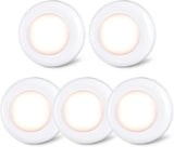 5 Pack Mini Push Tap LED Puck Lights Warm White Battery Operated Stick On Cabinet Lights