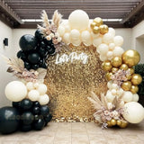 Black White And Gold Balloon Arch Kit – Double Stuffed Balloons In Black, Ivory With Metallic Gold – 5”/12”/18” Balloons For Graduation, Birthday, Retirement, New Year, Balloon Garland Decorations