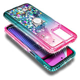 Compatible With Motorola Moto-G-Stylus-5G-2023 Case, Pink/Aqua | Sparkly Glitter Floating Liquid Cute Cover For Women Girls Kids | With Tempered Glass Screen Protector & Ring Holder & Wrist Strap