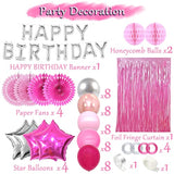 Pink Birthday Decorations Hot Pink Party Supplies Silver Happy Birthday Banner Rose Gold Balloons Foil Fringe Curtain Bday Decor Women 13Th Sweet 16 18Th 21St 25Th 30Th 40Th 50Th 60Th 70Th