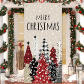 Christmas Door Cover Xmas Tree Hanging Banner Decor Watercolor Merry Christmas Photo Background For Indoor Outdoor Front Door Party Decor, 31.5 X 67 Inch