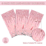 3 Pcs Pink Rose Gold Tablecloths, Glitter Design, 54x108" Party Decorations