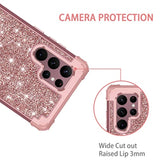 For Galaxy S22 Ultra 5G Case Three-Layer Shockproof Heavy Duty Hybrid Sturdy High Impact Protective Cover Glitter Sparkly Bling Case For Samsung Galaxy S22 Ultra 5G 6.8 2022,Shiny Rose Gold