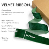 Dark Green Velvet Ribbon 1'' 25 Yards For Christmas Tree, Gift Wrapping, Flower Bouquet, Wreath Decorations, Bow Making