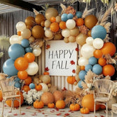 Dusty Blue Orange Balloon Arch Kit with Brown White Balloons for Fall Party Decor