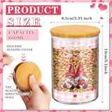 3 Pack Valentine'S Day Glass Storage Jars With Airtight Bamboo Lid Sets Buffalo Plaid Kitchen Decoration Love Heart Gnomes Canisters For Valentine Decorations Storage And Organization