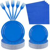 100 Count Blue Paper Plates, Napkins, And Forks - Disposable Party Tableware Set For Wedding, Birthday, Bridal Shower, Baby Shower - Serves 25