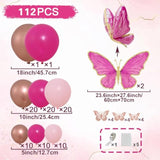 112pcs Pink Butterfly Balloon Arch Kit – Pastel & Rose Gold Balloons for Parties