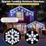 2 Pack Twinkling Led Snowflake Lights Outdoor, 8.8Ft 14 Of 100 Random Twinkling Christmas Snowflake String Lights For Ho