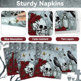 96pcs Halloween Gothic Skull Plates and Napkins Rose Crow Disposable Tableware Serves 24