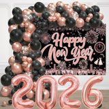 50pcs 12in Black Gold Silver New Year 2026 Balloons Party Garland Decor