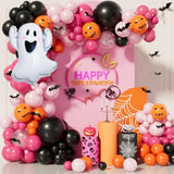 111Pc Halloween Balloon Arch Kit – Black Orange Hot Pink with Spider & Ghost